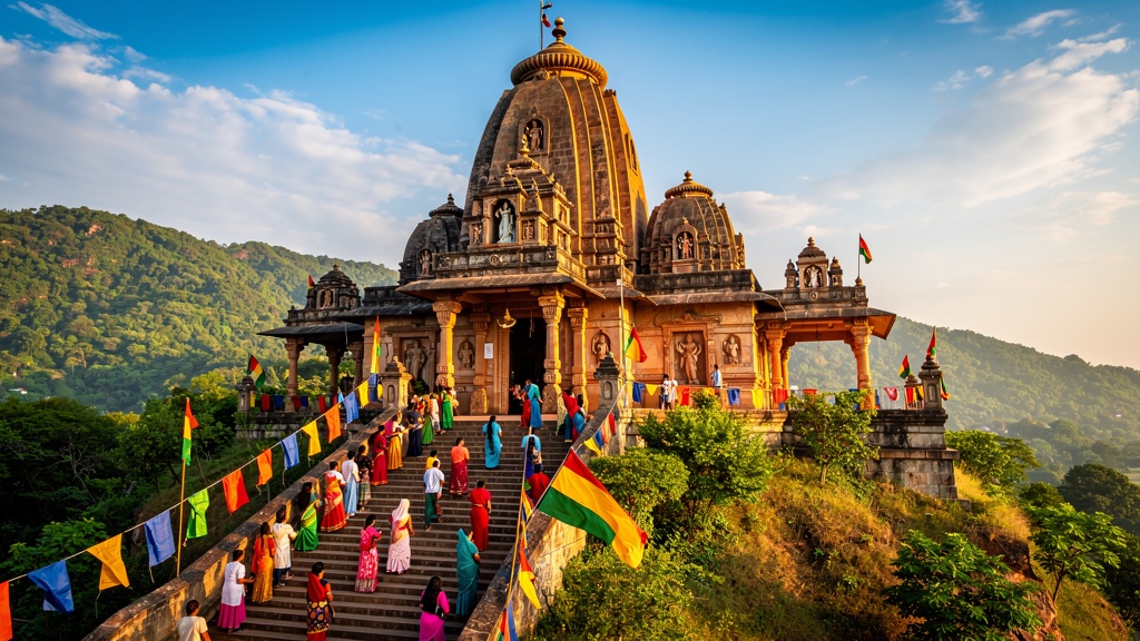 Taratarini Temple perched on a hilltop near Brahmapur, Odisha with lush greenery